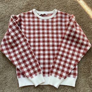 Red and cream gingham sweater